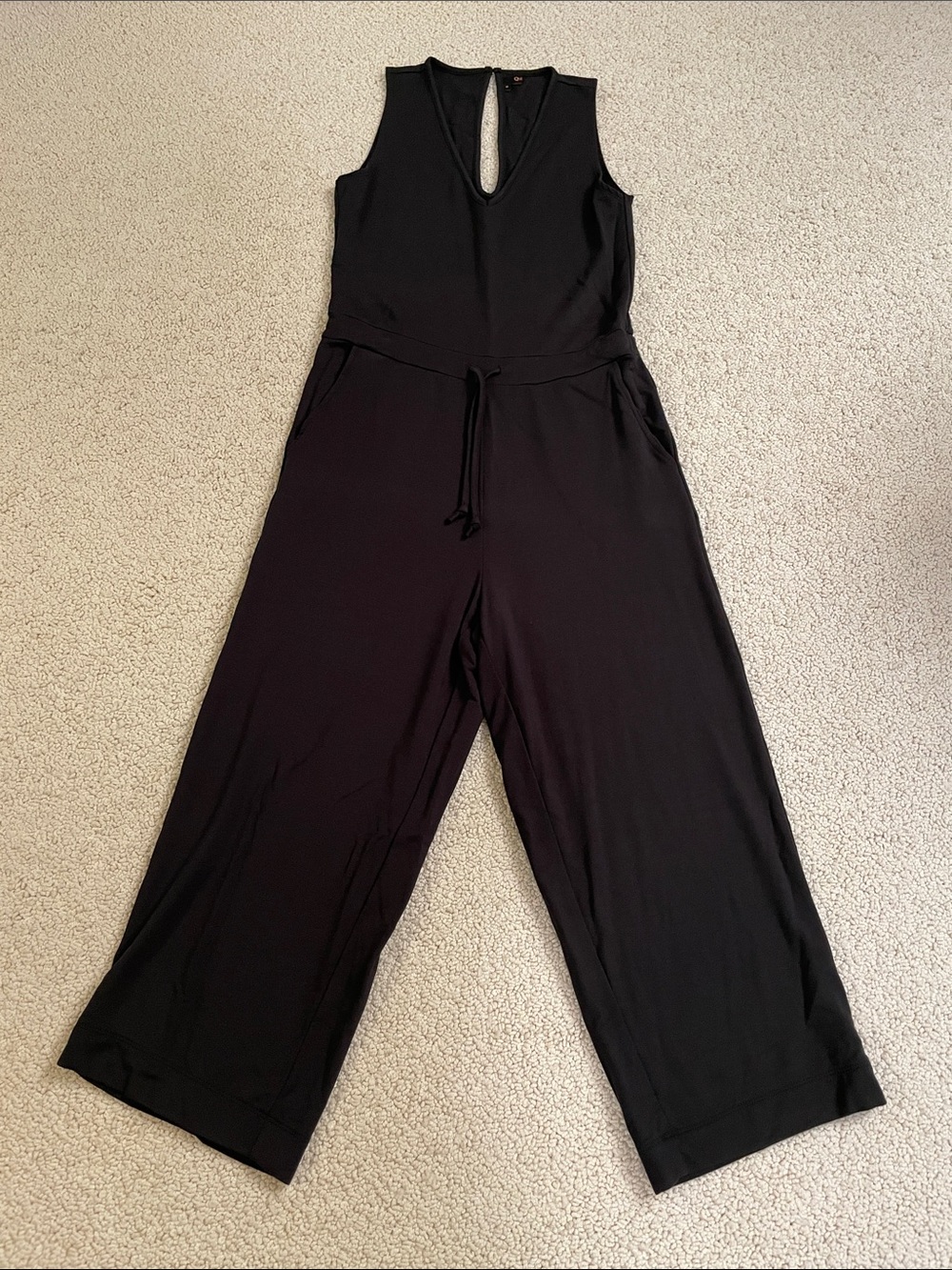 Quince Black Sleeveless V-Neck Jumpsuit with Drawstring Waist